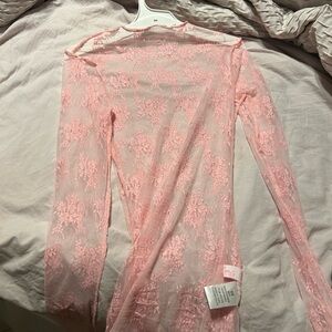 Pink Lily Sheer Lace Top in Light Pink
